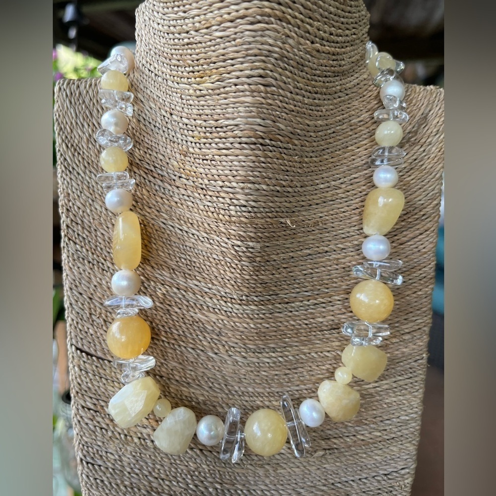 Honey and Clear Colored Quartz Beaded Necklace